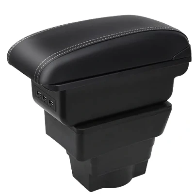 Immagine di Auto Braccioli per Astra J Doppio Strato Scatola Portaoggetti Console Centrale Interna with 3 USB Charging Port Nero con cuciture bianche