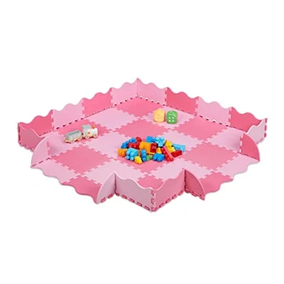 Immagine di Relaxdays Tappeto Puzzle in 36 parti, Gommapiuma EVA, Atossico, 1,4 m², con Bordo Rialzato, Antiurto, Lilla/Rosa, Colore, 1 x 31.5 cm, 10037477_113