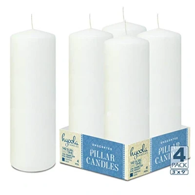 Immagine di Hyoola Candele Bianche Cilindriche Decorative a Colonna 7,5 x 22,5 cm Lunga Durata Senza Profumo Set da 4 Cilindro Made in EU