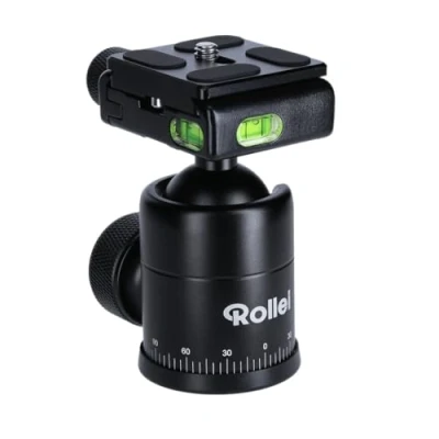 Immagine di Rollei Acra Swiss Testa a sfera per treppiedi Compact Traveler No1, in alluminio, professionale, 360 gradi, con attrito, portata 8 kg, 3 livelle bolla, inclusa piastra sgancio rapido