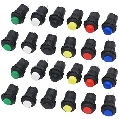 Immagine di GTIWUNG 24Pcs Interruttore Pulsante Rontondo, Autobloccante, 12mm Mini Pulsanti Impermeabile, ON OFF, Rosso Verde Blu Giallo Bianco Nero, 3A/125V 1.5A/250V