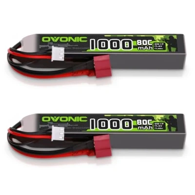 Immagine di OVONIC 2S Lipo Batteria 7,4 V, 80 C, 1000 mAh, con spina Deans T per Airsoft Guns (2 pezzi)