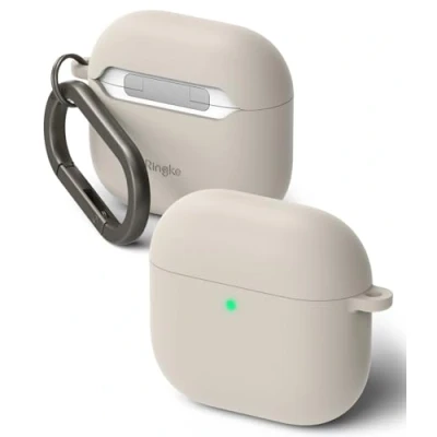 Immagine di Ringke Silicone Case Compatibile con Cover AirPods 4, Custodia Protettiva Resistente ai Graffi Moschettone e Portachiavi Stone