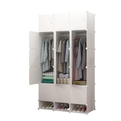 Immagine di Armadio Modulare, Scaffalatura Organizzatore Modulare per Abiti la Casa, Ripiano Portaoggetti Camera da Letto, 18 Moduli, 2 Barre, 192x105 cm, Bianco