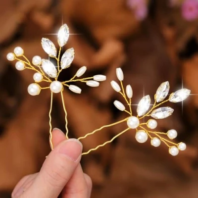 Immagine di Zoestar, forcine per capelli da sposa con cristalli dorati, accessorio donne e ragazze (confezione 2)