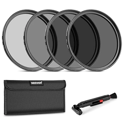 Immagine di NEEWER kit filtro ND fisso 58 mm ND2 ND4 ND8 ND16 a densità neutra e di accessori, penna per lenti, sacchetto incluso