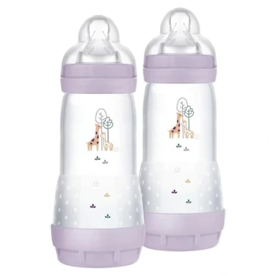Immagine di MAM Biberon Easy Start Anticoliche, Set di 2 per Bambini 4+ Mesi, 320 ml, Tettarella Flusso 3 mesi in Silicone SkinSoft, Bio circolare, Rosa