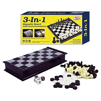 Immagine di 3 in 1 Chess Checkers Backgammon Set Magnetico Scacchi da Viaggio con Custodia Pieghevole 24,9 cm