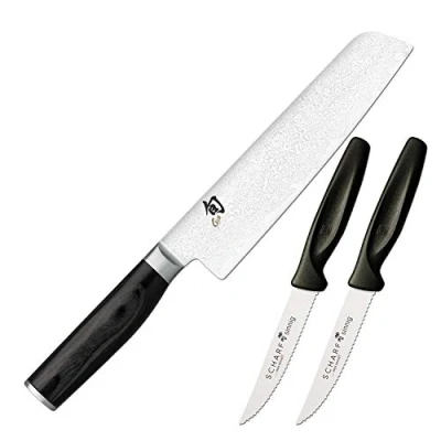 Immagine di Kai Shun Premier Tim Mälzer Minamo Santoku 20,0 cm lunghezza lama acciaio centrale VG MAX con 32 strati di damasco, 61 (±1) HRC legno Pakka fatto a mano, coltello da cucina giapponese