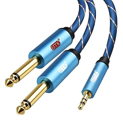 Immagine di EMK Cavo Audio Stereo AUX da 3,5 mm a doppio 6,35 Jack Cellulari, Computer, Mixer, Altoparlante, Splitter Adattatore Canale L e R (2 m)