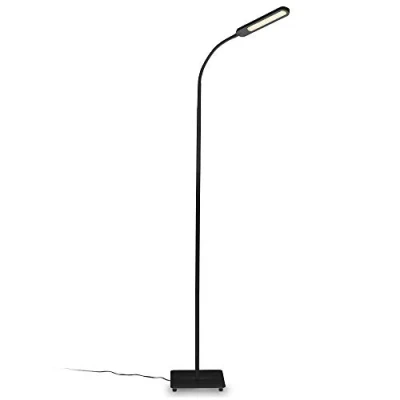 Immagine di B.K.Licht lampada da terra LED, piantana dimmerabile su 4 livelli, luce calda, neutra o fredda, altezza d&#039;uso 1,35m, LED integrati 6,5W, 600Lm, orientabile, a stelo touch moderna, nera IP20
