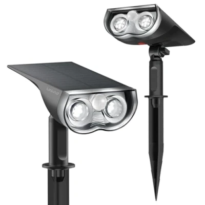 Immagine di Linkind StarRay Luci Solari Esterno Giardino con Sensore di Movimento Bianca Fredda, 16 LED Faretti Decorative, 6500K 650LM Lampade Impermeabile IP67 per Cortile Prato, 2 Pezzi
