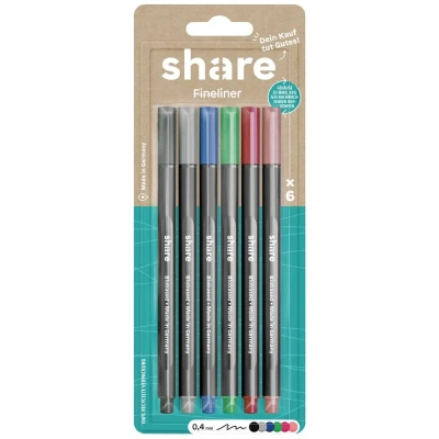 Immagine di share 4 0006 6 Pennarello punta fine Nero, Grigio, Blu, Verde, Rosso, Arancione 0.4 mm 1 KIT