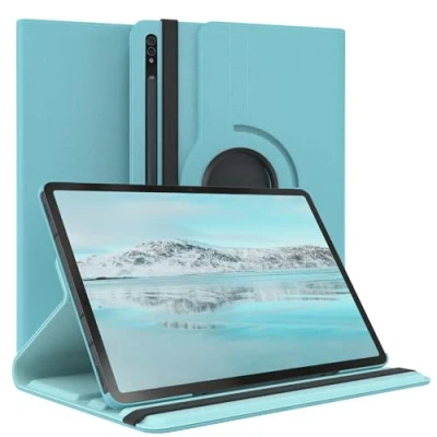 Immagine di EAZY Case Custodia per tablet Samsung Galaxy Tab S8 Plus Cover protettiva 12,4 pollici Smart Rotation stare in piedi 360 girevole con funzione di supporto, similpelle Inferno Blu