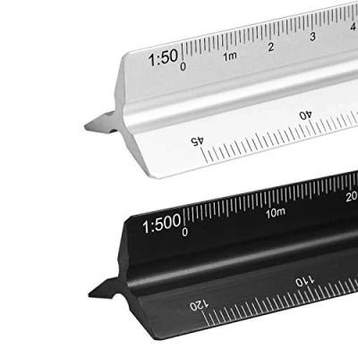 Immagine di JOLIGAEA 2pcs Righelli Alluminio Scala Righello Triangolare, Scalimetro 30cm Ideale per Architetti e Ingegneri 1:100, 1:200, 1:250, 1:300, 1:400, 1:500/1:20, 1:25, 1:50, 1:75, 1:150, Argento