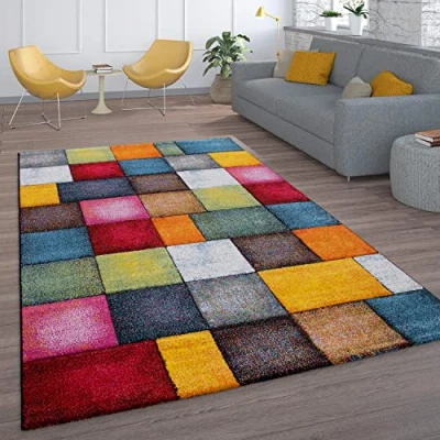Immagine di Tappeto a Pelo Corto per Il Soggiorno con Design Quadri colorato Multicolore e Vivace, Dimensione:200x290 cm