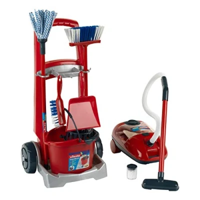 Immagine di Theo Klein 6742 Carrello delle Pulizie Vileda con Scopa, mocio, Secchio e Molto Altro, aspirapolvere a batterie Funzione di aspirazione Sonora, Giocattolo per Bambini Partire dai 3 Anni