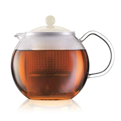 Immagine di Bodum Teiera con Filtro in Vetro borosilicato, Manico e Coperchio plastica colorato, 1 litro Bianco