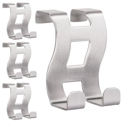 Immagine di RICOO Set di 4 Appendiabiti da Porta, Robusto e Resistente, Ganci Per Camera, Bagno, Cucina, Argento, Modello MH001 4, 5 x 6 4,5 cm