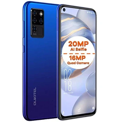 Immagine di Cellulari Offerte OUKITEL C21, Android 10 Smartphone Dual SIM, Selfie AI 20 MP + Fotocamera Quattro 16 MP, 6,4’’ FHD+ Vista Completa, Octa Core 4GB+64GB, Face ID,Impronta Digitale Type C GPS Blu
