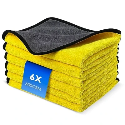 Immagine di Fousenuk Set di 6 Panno Microfibra con 500 GSM, Telo Grande, Asciugamani per Lucidare e Asciugare Auto Moto, Stracci Morbidi, Assorbenti, 40 X 30 cm