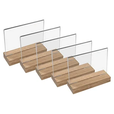 Immagine di HMF 46943 Espositore da Tavolo in Acrilico con Base Legno 5 Pezzi DIN A5 Orizzontale Trasparente