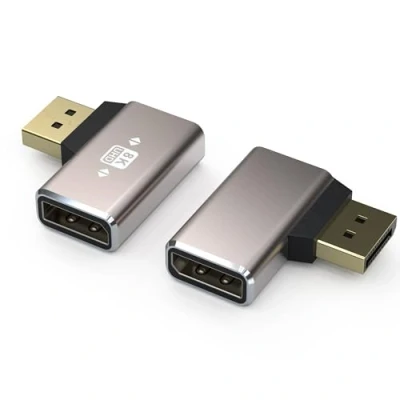 Immagine di VMOJO Confezione da 2 adattatori DisplayPort, alloggiamento in lega 8K UHD HDR Displayport (DP) 1,4 90 gradi maschio ad angolo retto a femmina, convertitore di prolunga 8K@60Hz/4K@144Hz