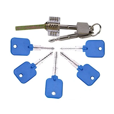 Immagine di 5pcs Blue Cross Key Lock Pick Kit con serratura trasparente addestramento, chiave master per a croce Picking apertura