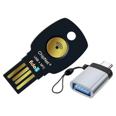 Immagine di Chiave di sicurezza certificata FIDO2 USB e NFC * A C CHIPNET Azienda spagnola supporto personale, grigio antracite