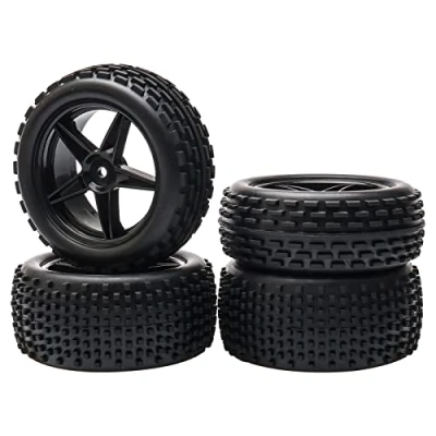 Immagine di Pxyelec 1/10 Scala Off Road RC Buggy Ruote Anteriori e Pneumatici x4 Nero 5 Raggi per HSP