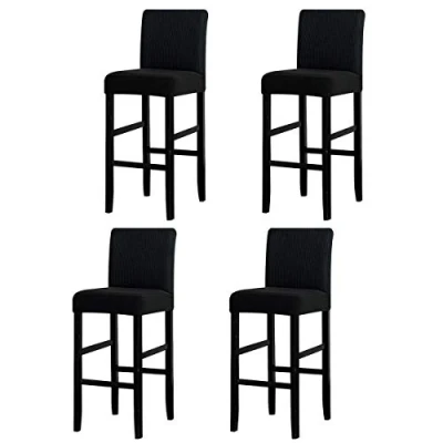 Immagine di LANSHENG Coprisedia, Coprisedie per Bar, Fodera sfoderabile Sedia Rimovibile Elasticizzata da Pranzo Corta Girevole con Schienale Bar (Nero,4 Pezzi)