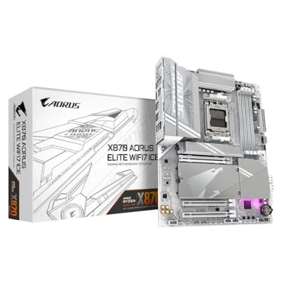Immagine di GIGABYTE Scheda madre X870 AORUS ELITE WIFI7 ICE Supporta CPU AMD Ryzen 9000, VRM digitale a 16+2+2 fasi, fino 8000MHz DDR5 (OC), 3xPCIe 5.0, Wi Fi 7, LAN 2.5GbE, USB 4