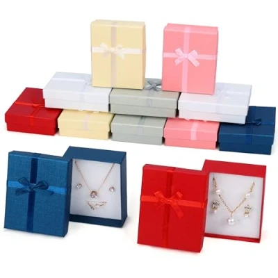 Immagine di Kurtzy Scatola regalo in carta, confezione da 12, 8,5 x 6,5 2,5 cm, 6 colori, per anelli, orecchini, collane e braccialetti cartone con inserti schiuma