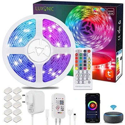 Immagine di LUXONIC Striscia LED 20m WiFi RGB Colorati Controllata da Telecomando e App per Smartphone, Sincronizza con la Musica, Funziona Alexa Google Assistant, Strisce Decorazione Domestica