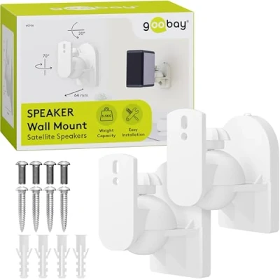 Immagine di goobay 49394 Supporto da parete per altoparlanti, orientabile e inclinabile, scatole fino a 3,5 kg, colore: Bianco
