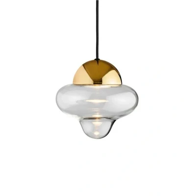 Immagine di DESIGN BY US Lampada a sospensione LED Nutty XL, trasparente/oro, Ø 30 cm, vetro