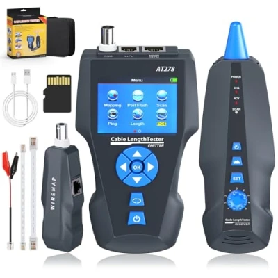Immagine di Tester per cavi di rete KOLSOL, lunghezza linea LCD multifunzionale AT278 TDR punti interruzione Tracker RJ45/RJ11/BNC/cavo metallico/PING/POE Test lampeggiante NF 8601S