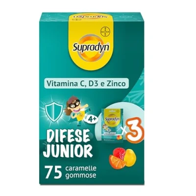 Immagine di Supradyn Difese Junior Integratore Immunitarie Multivitaminico Vitamine Gommose con Vitamina C, D e Zinco per le dei Bambini, 75 Caramelle