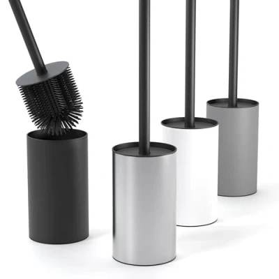 Immagine di SAVEGA Scopino igienico per WC in silicone acciaio inox con moderno portaspazzolino Argento