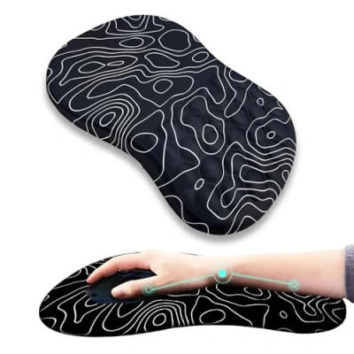 Immagine di Tappetino per mouse ergonomico con supporto il polso, design massaggiante, alleviare dolore al tunnel carpale, in memory foam, antiscivolo, massaggi (contorno topografico)