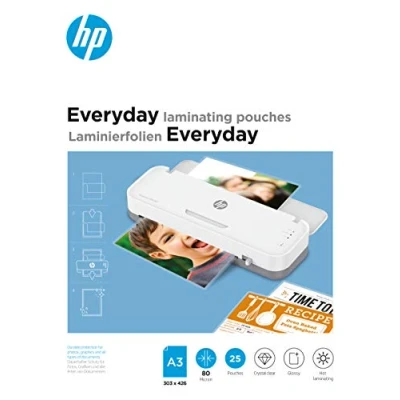 Immagine di HP Everyday 9152 Fogli per plastificatrice a caldo, formato DIN A3, 80 micron, 25 pezzi, colore: Trasparente