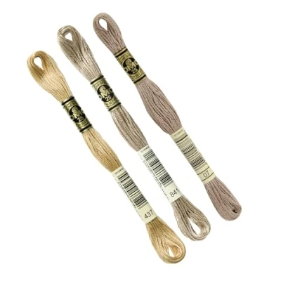 Immagine di DMC Set di 3 matasse assortite BEIGE colletto. 437 841 07, filo da ricamo mulinato 117MC, 100% cotone, adatto a tutte le tecniche e supporti, ideale per punto croce