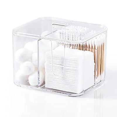 Immagine di YOHOM Porta Cotton Fioc e Dischetti per Bagno Contenitore Tamponi con Coperchio Struccanti in Plastica Trasparente Organizer Cotone Scatola Dispenser