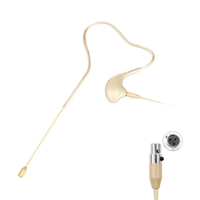 Immagine di KIMAFUN Microfono Gancio per Orecchio Singolo Archetto Headset Microphone a Condensatore Compatibile con Trasmettitore Bodypack del System Wireless, Connettore Mini XLR TA3F, Beige, HC 830 D3