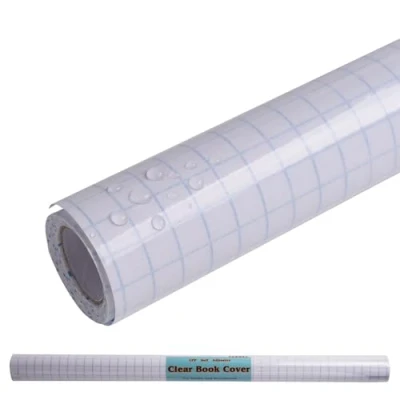 Immagine di LParkin Copertina autoadesiva trasparente, 45 cm x 1,5 m, 0,07 mm, in plastica per libri e documenti, rotolo facile da staccare, pellicola trasparente