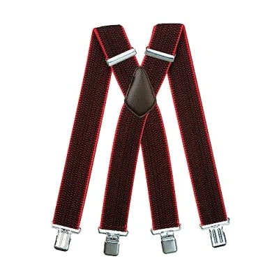 Immagine di Olata Bretelle da Uomo a Forma di X, Tessuto Spesso, Extra Larghe, 5 cm. Nero/Rosso (Clip D&#039;Argento)