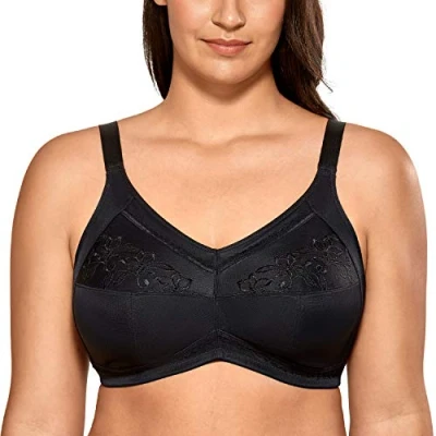 Immagine di DELIMIRA Donna Reggiseno Post operatorio Mastectomia Coppe Morbide con Ricami Senza Ferretto Nero 6D