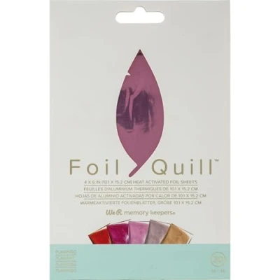 Immagine di We R Memory Keepers Foil Quill Set di 30 Fogli in 5 Colori, 10 x 15 cm, con Penna per Creare Decorazioni Brillanti e Disegni, Flamingo, One