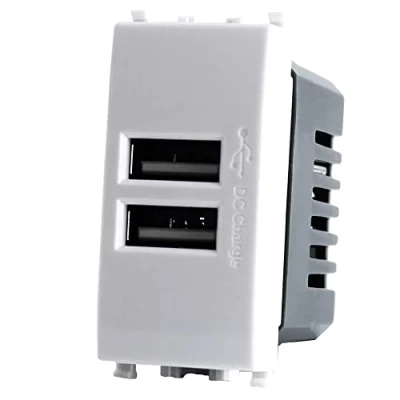 Immagine di Vetrineinrete® Modulo presa doppia Usb da muro per placca cassetta 503 compatibile con Vimar Plana 5V 2 (Bianco)
