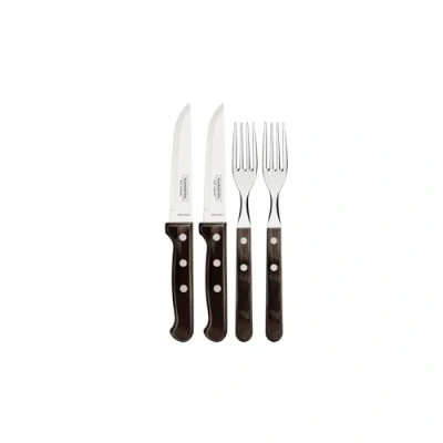 Immagine di Tramontina Set di 4 posate da bistecca Gaucho, con 2 coltelli e forchette bistecca, in acciaio inox, manico vero legno, FSC